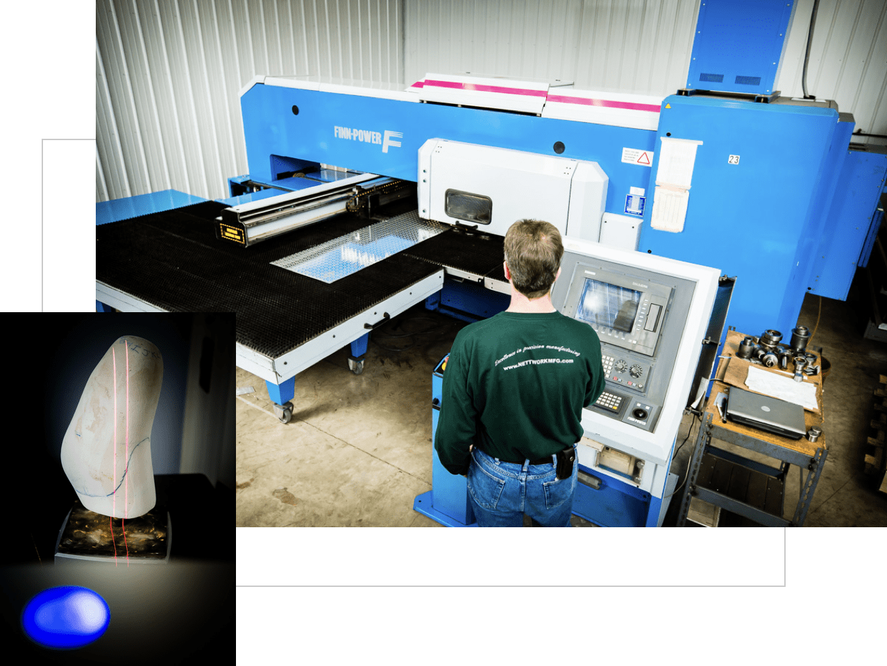 guy watching cnc machine and scanning item